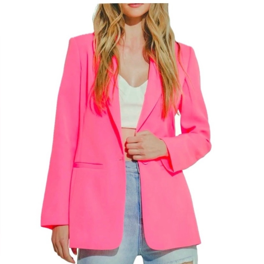 Endless Rose Bright Pink Single-Button Tailored Blazer